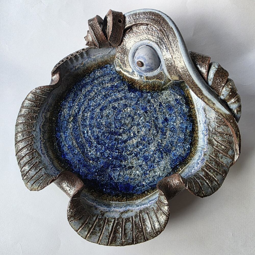 VTG 1998 Kersey Barrett-Tormey Signed Studio Art Pottery Geode Bowl KBT Cobalt